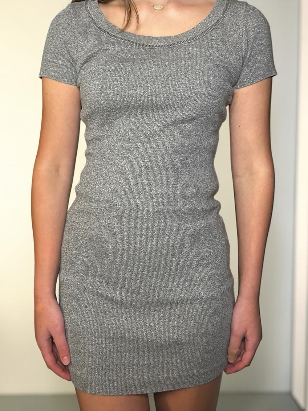Sisley Italy Ribbed Knit Bodycon Mini Dress Gray Cotton Stretch T-Shirt Dress S